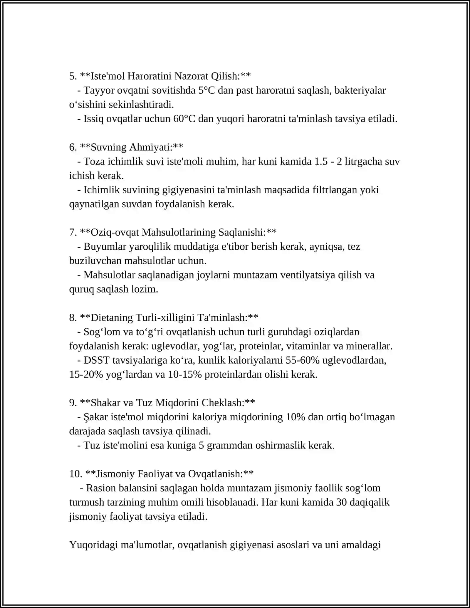 OVQATLANISH GIGIYENASI.OVQATLANISH RATSIONINI TUZISH METODLARI 4