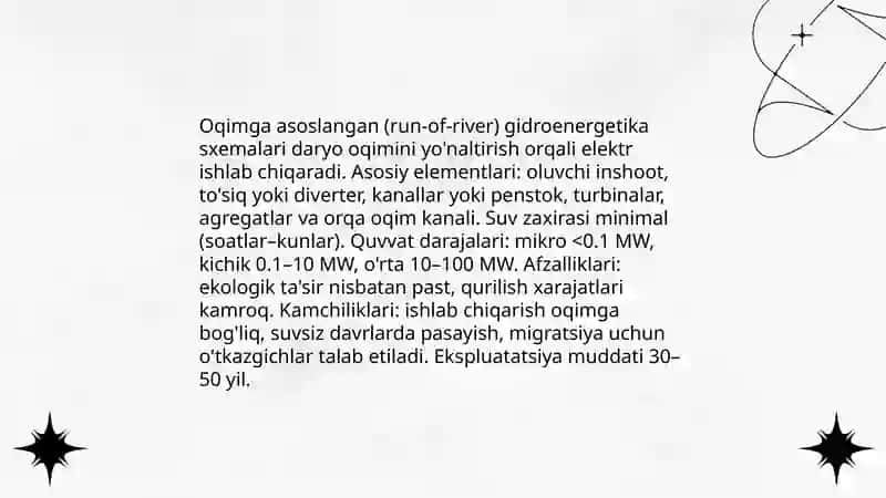 To'plangan suvga asoslangan an'anaviy gidroelektr stansiya sxemalari 4