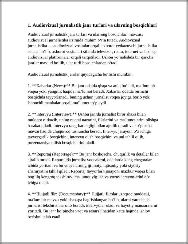 AUDIOVIZUAL JURNALISTIK JANR BOSQICHLARI VA ILK INTERVYU 4