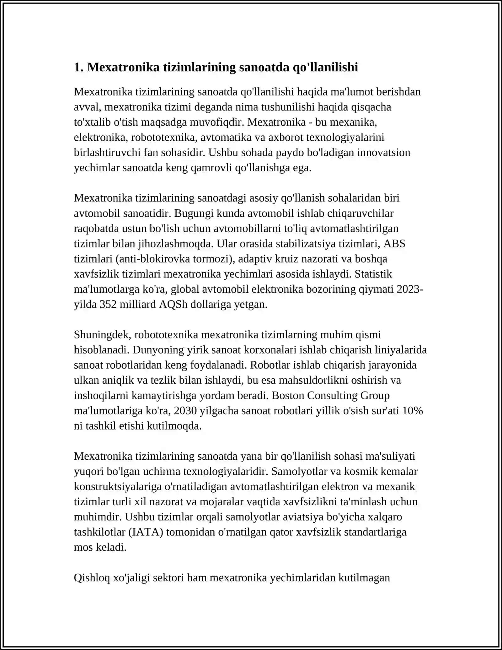 SANOAT KORXONALARIDA VA NOSANOAT SOHALARIDA FOYDALANILADIGAN MEXATIRON TIZIMLAR 4