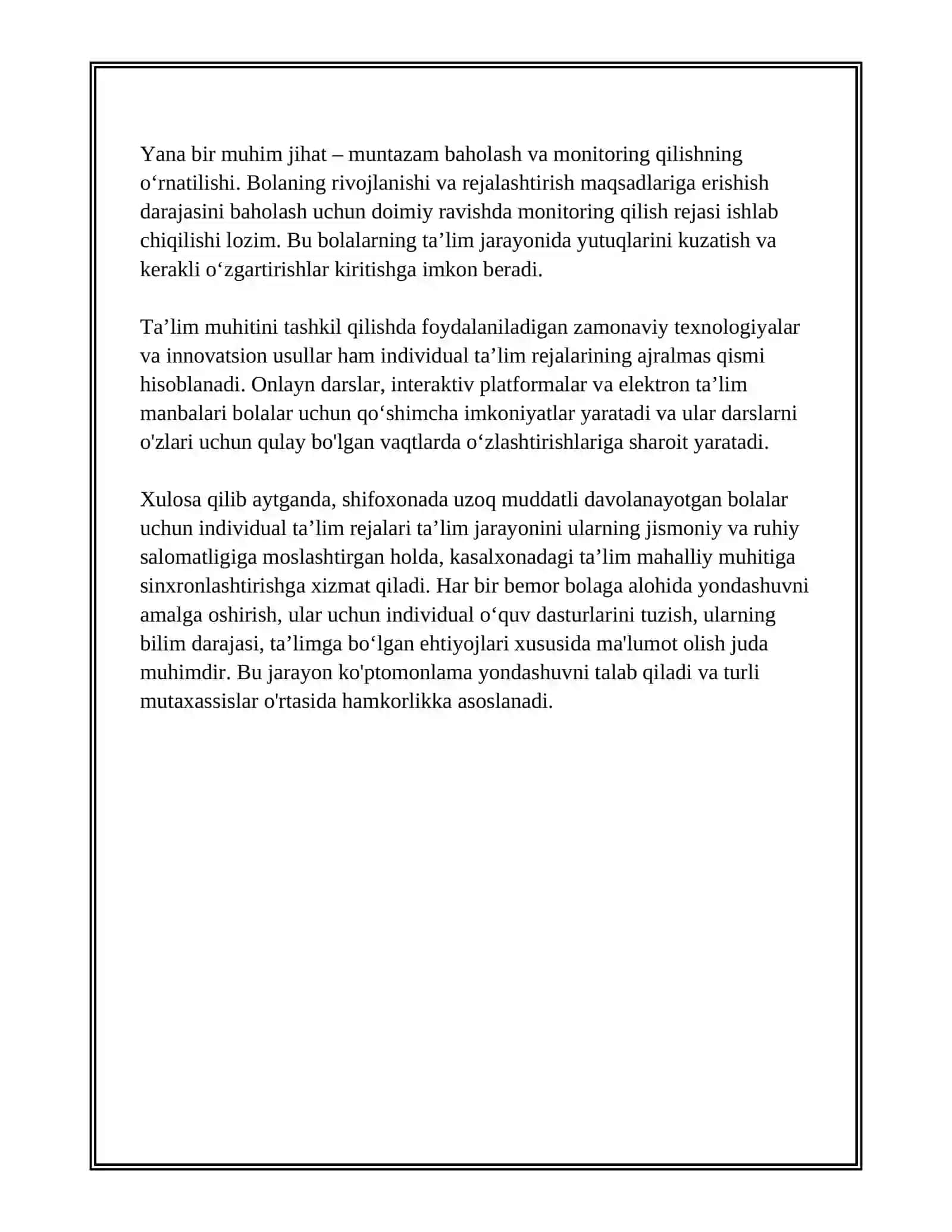 Shifoxonada Uzoq Muddatli Davolangan Bolalar Uchun Taʼlimiy Muhitni Yaratishning Oʻziga Xos Xususiyatlari 4