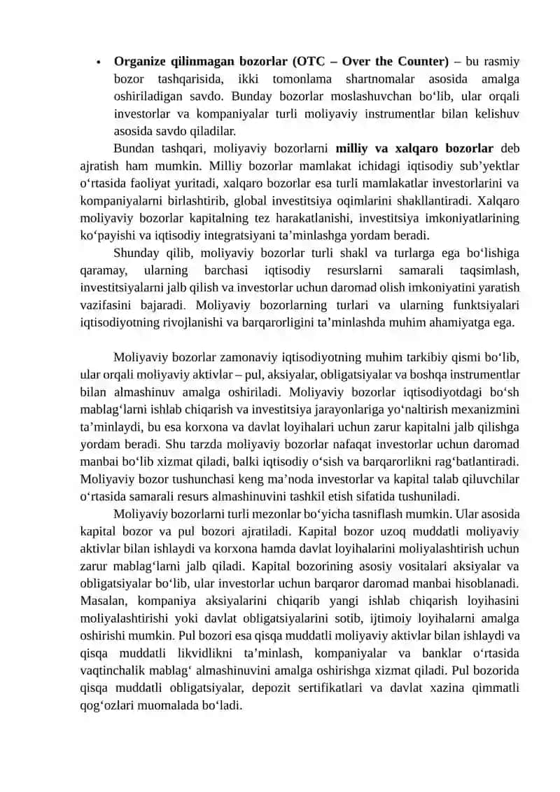 Moliyaviy Bozorlarning Investitsiyaga Jalb Qilishdagi Roli 4
