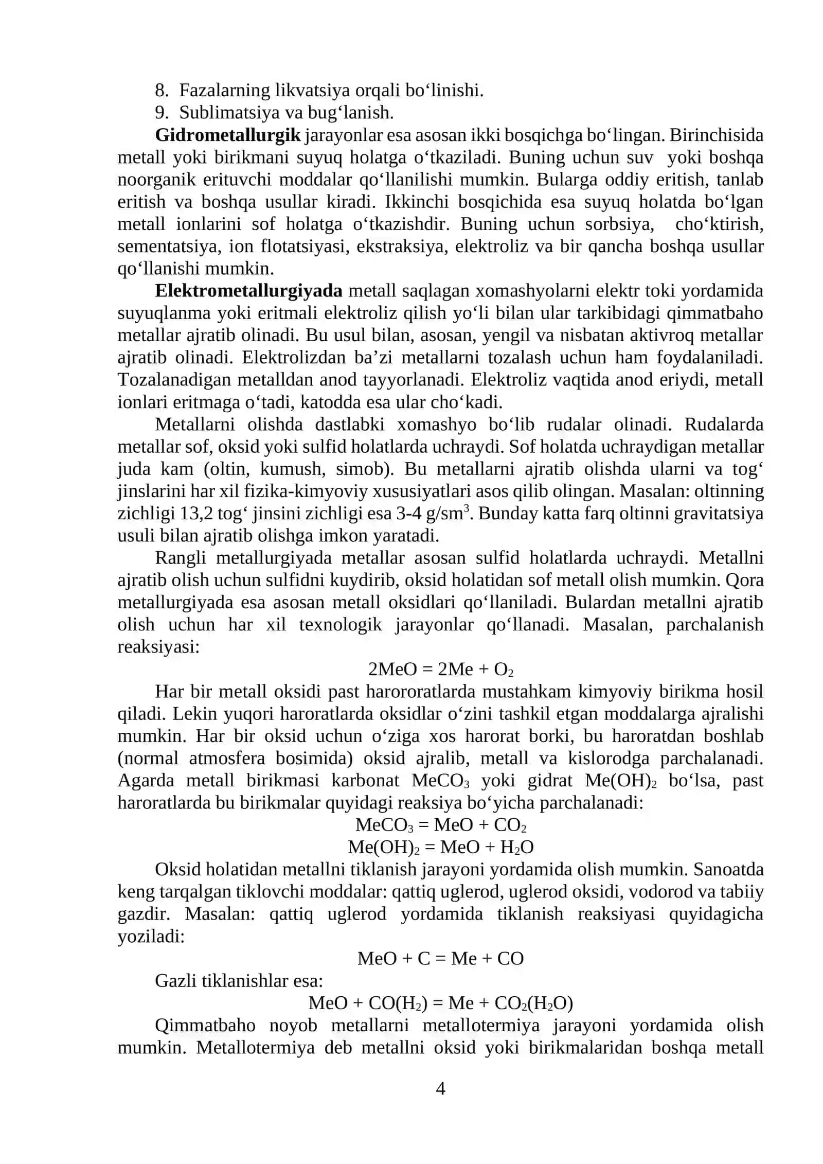 Metallurgiya asoslari: Ma’ruzalar matni 4