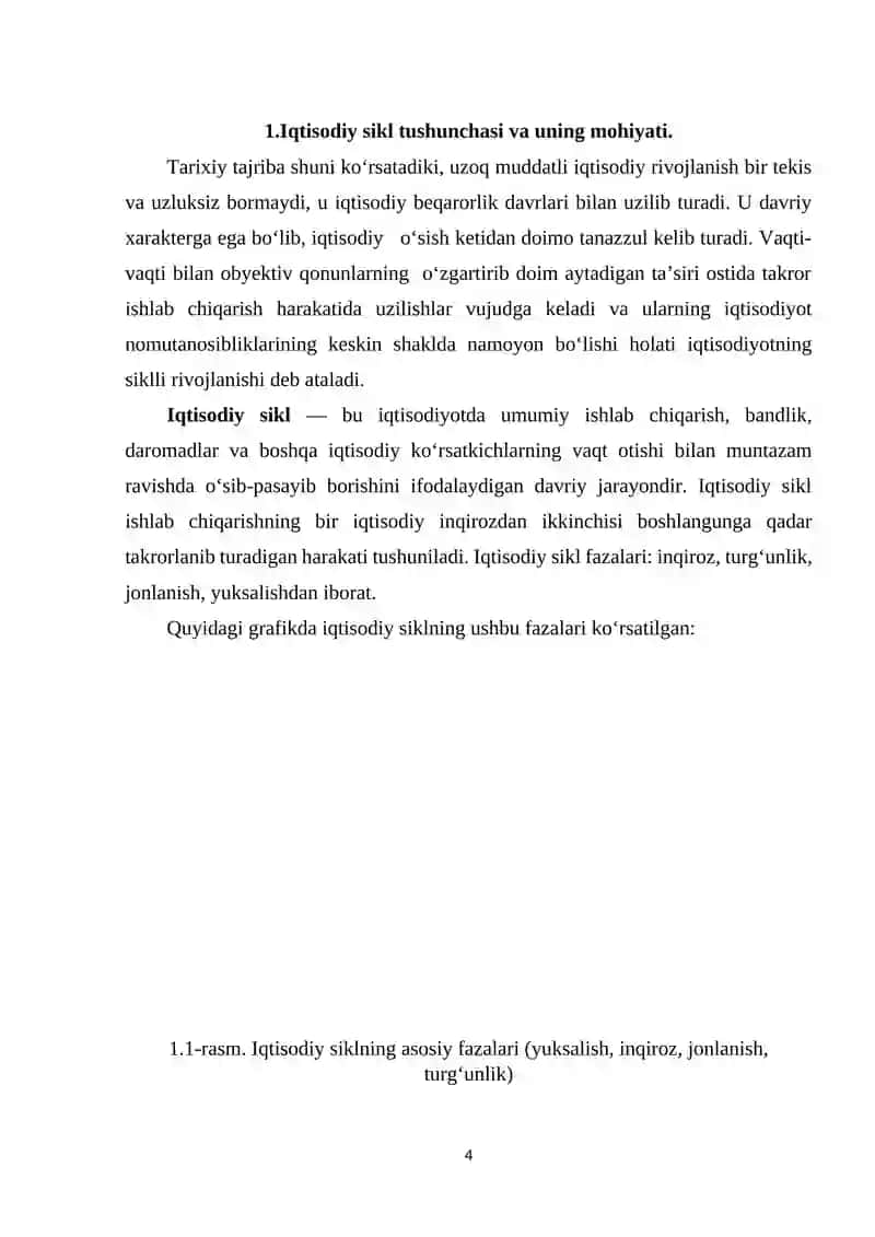 Bozor iqtisodiyotidagi tsiklik tebranishlar.Iqtisodiy sikl fazalari 4