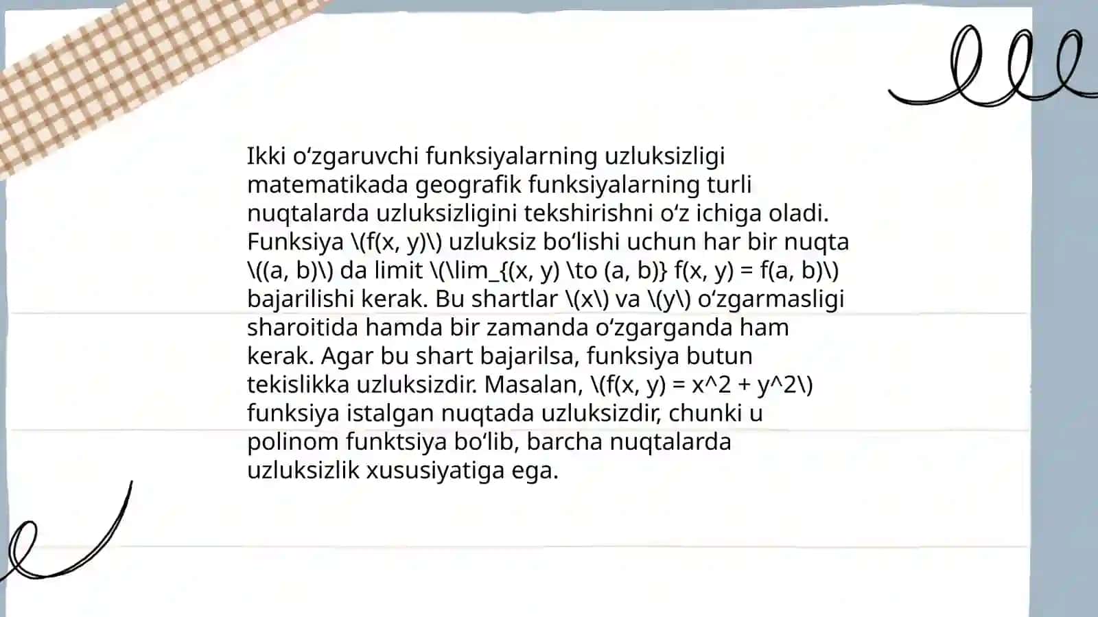 Ikki o'zgaruvchi funksiyalarning xususiy hosilalari tushunchasi 4