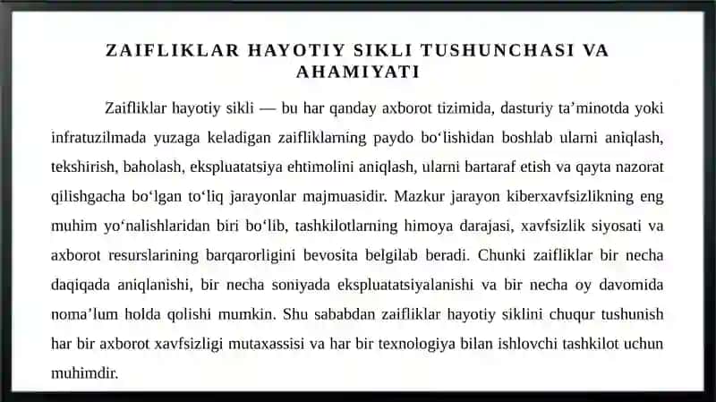 Zaifliklar hayotiy sikli aniqlashdan ekspluatatsiyagacha 4