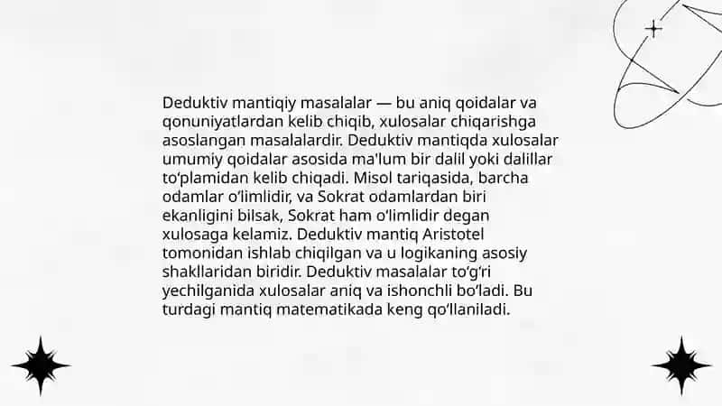Mantiqiy masalalar yechish usullari va turlari 4