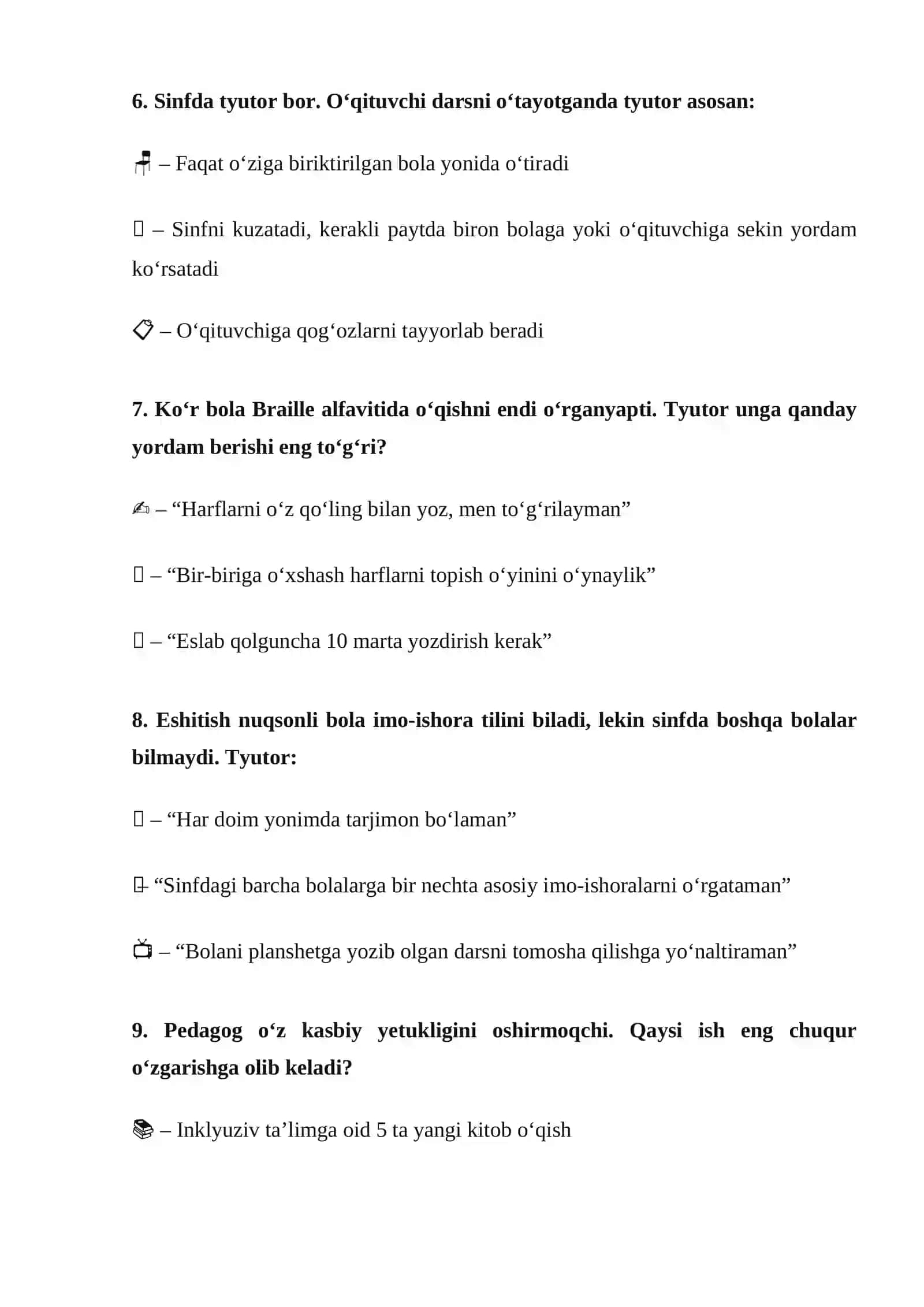 Aqliy rivojlanishi, eshitish, ko‘rish, nutqida nuqsoni bor bolalar. Inklyuziv ta‘lim, 4