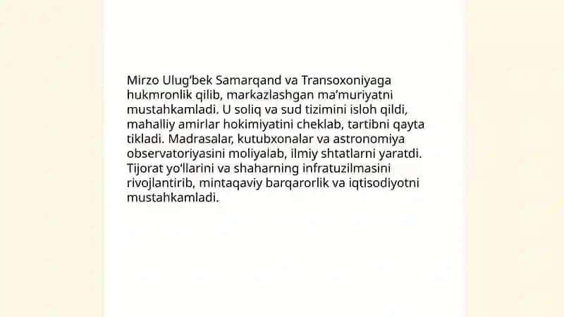 Mirzo Ulugʻbek - davlat arbobi va buyuk olim 4