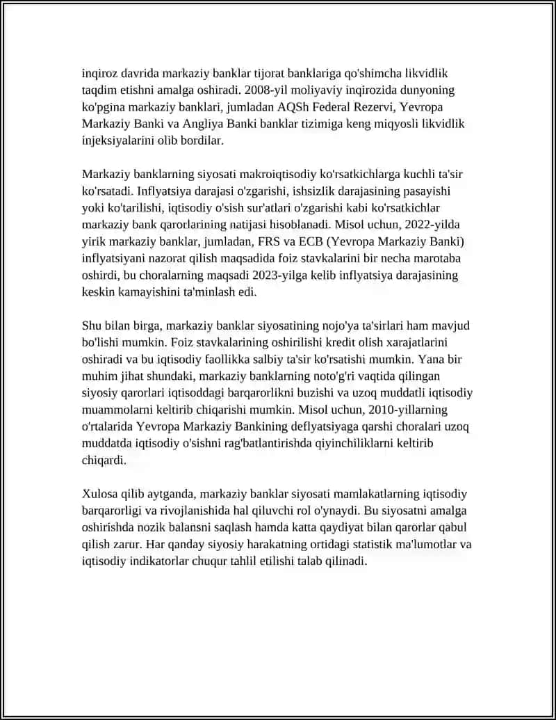 INFLYATSIYANI KAMAYTIRISH YOʻLLARI. XORIJIY MAMLAKATLARNING INFLYATSIYANI JILOVLASH TAJRIBASI 4