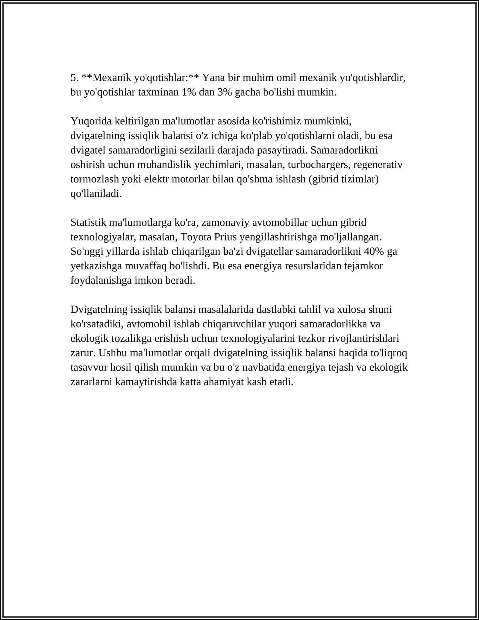 DVIGATELLARNI ISSIQLIK BALANSI 4