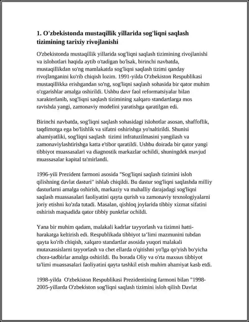 O'ZBEKISTONDA MUSTAQILLIK YILLARIDA TIBBIYOTNING RIVOJLANISHI 4
