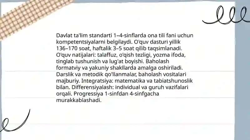 Boshlang'ich sinfda ona tili va o'qish savodxonligi fani o'qituvchisining o'quv-me'yoriy hujjatlari va metodik ishlari 4