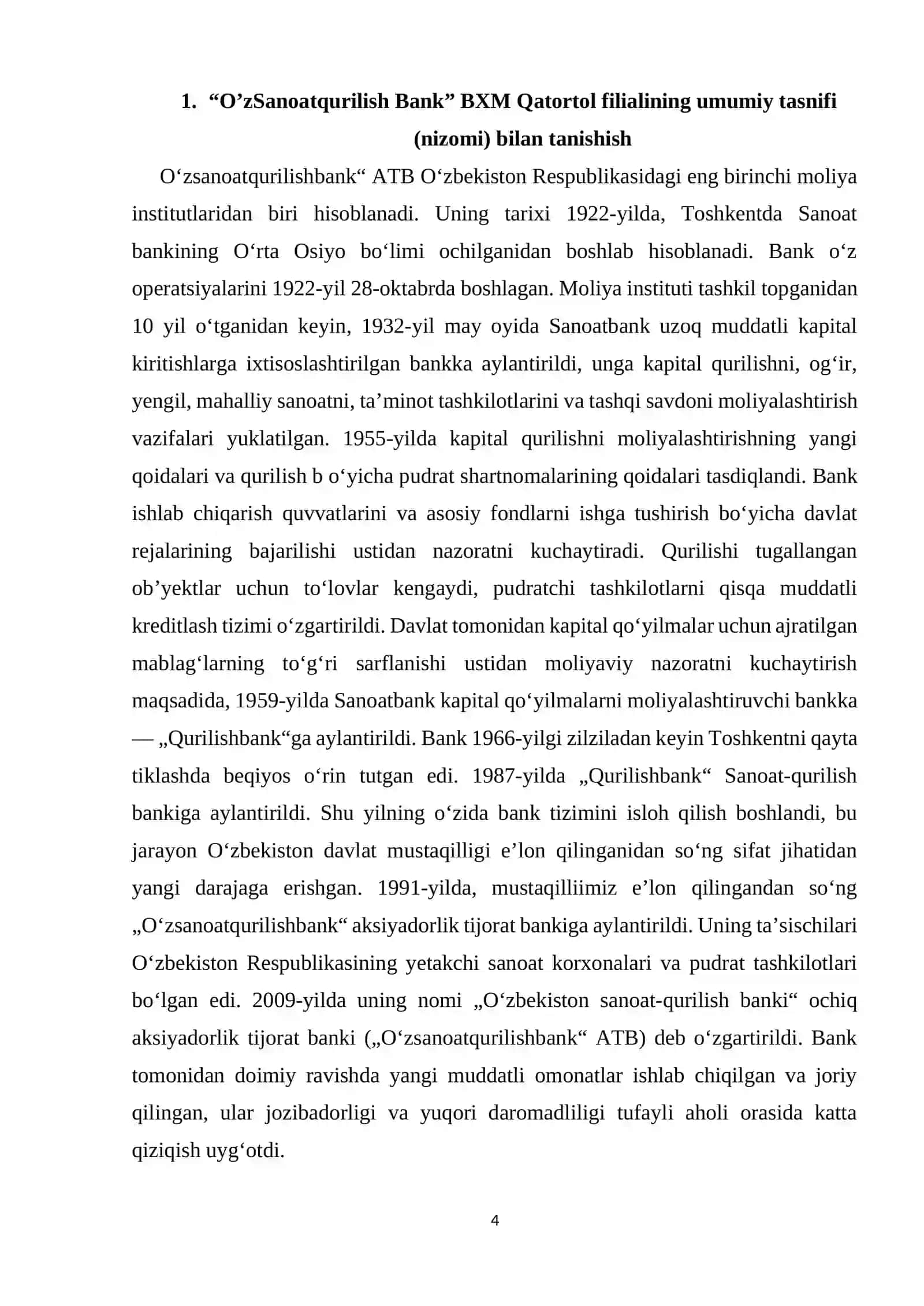 O‘zSanoatqurilish Bank” BXM Qatortol filialida malakaviy amaliyot o‘tadim 4
