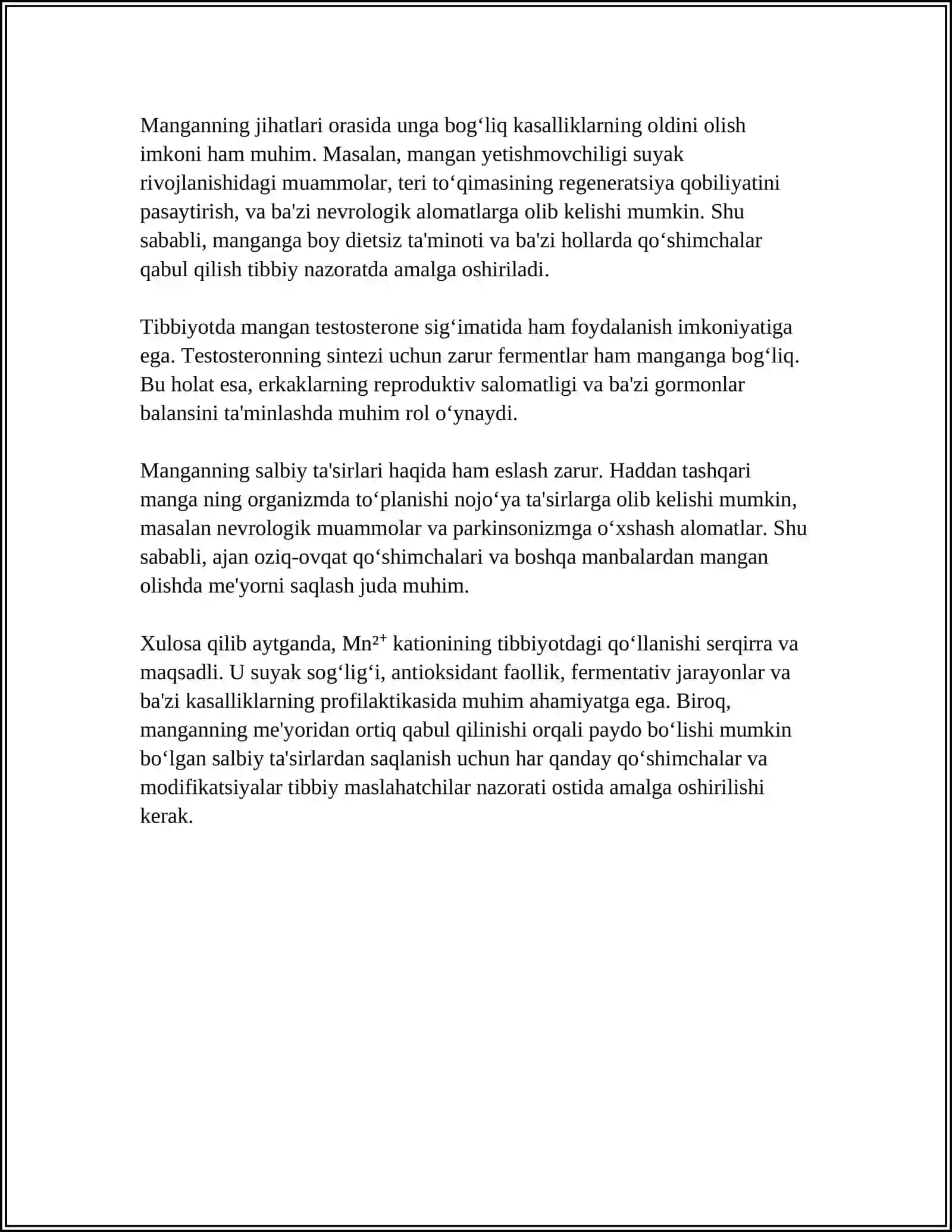 MN+2 KATIONINI TIBBIYOTDA QO’LLANISHI VA ANALITIK REAKSIYALARI 4
