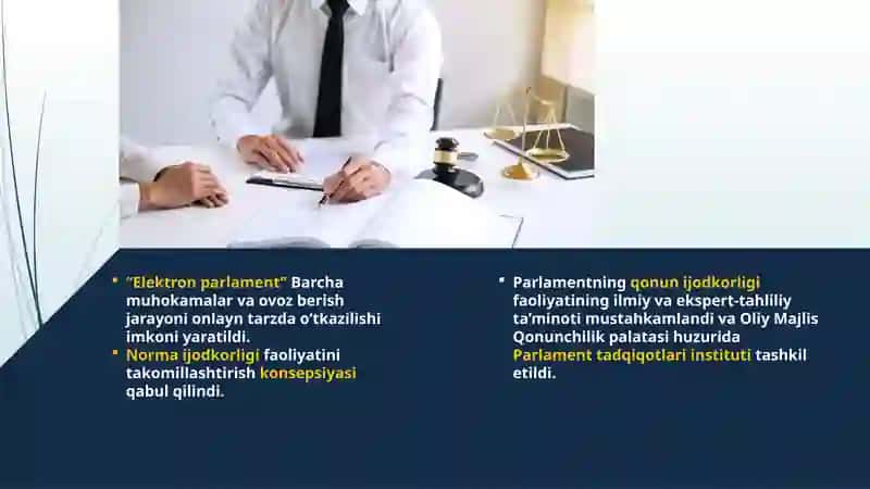 O‘zbekistonda xalqchil parlamentni shakllantirish ISLOHOTLARI 4
