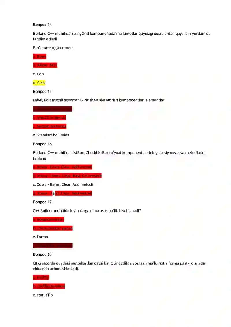 Borland C++ va Qt creator muhitida dasturlash bo'yicha savollar 4