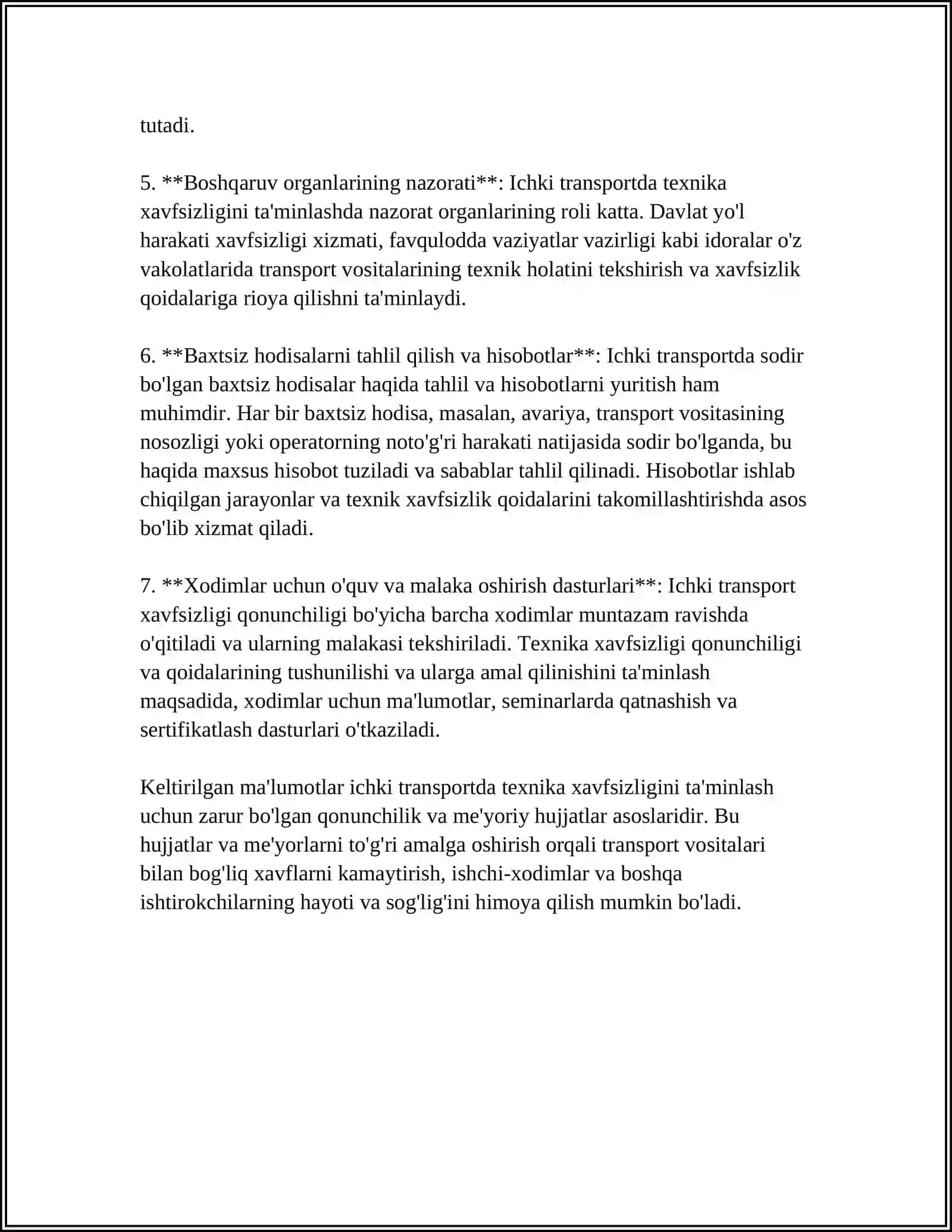 ICHKI TRANSPORTDA TEXNIKA XAVFSIZLIGI MASALASI 4