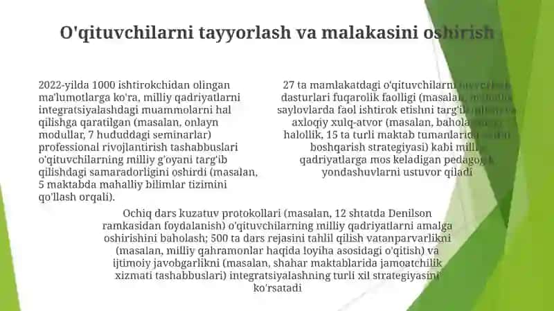 Ta'lim-tarbiya jarayonida milliy qadriyatlarning o'rni ochiq dars mashg'uloti 4