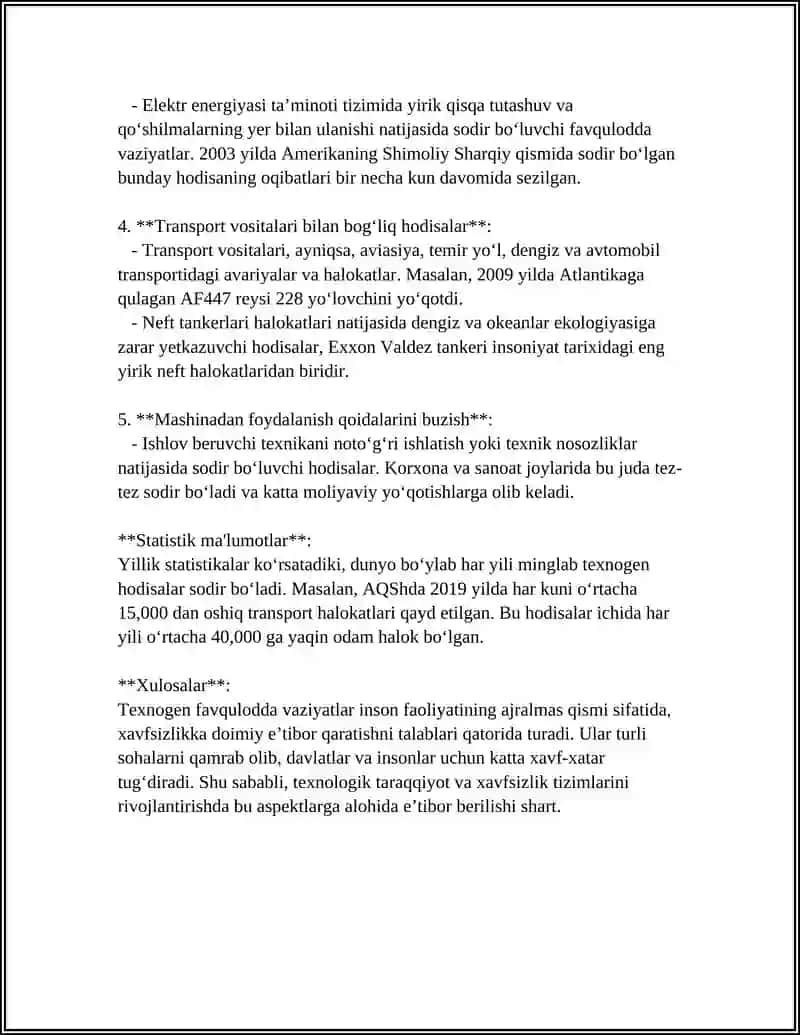 Texnogen favqulodda vaziyatlar tushunchasi va tasnifi 4