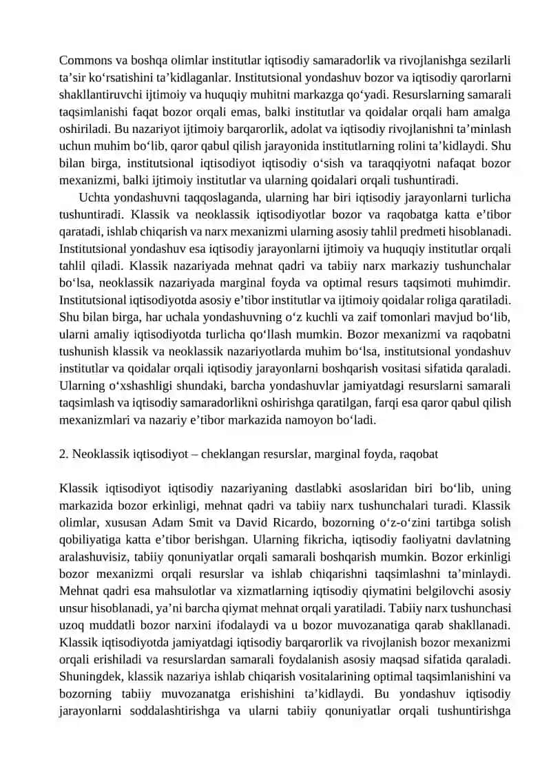 Klassik, neoklassik va institutsional iqtisodiyot taqqoslanishi 4