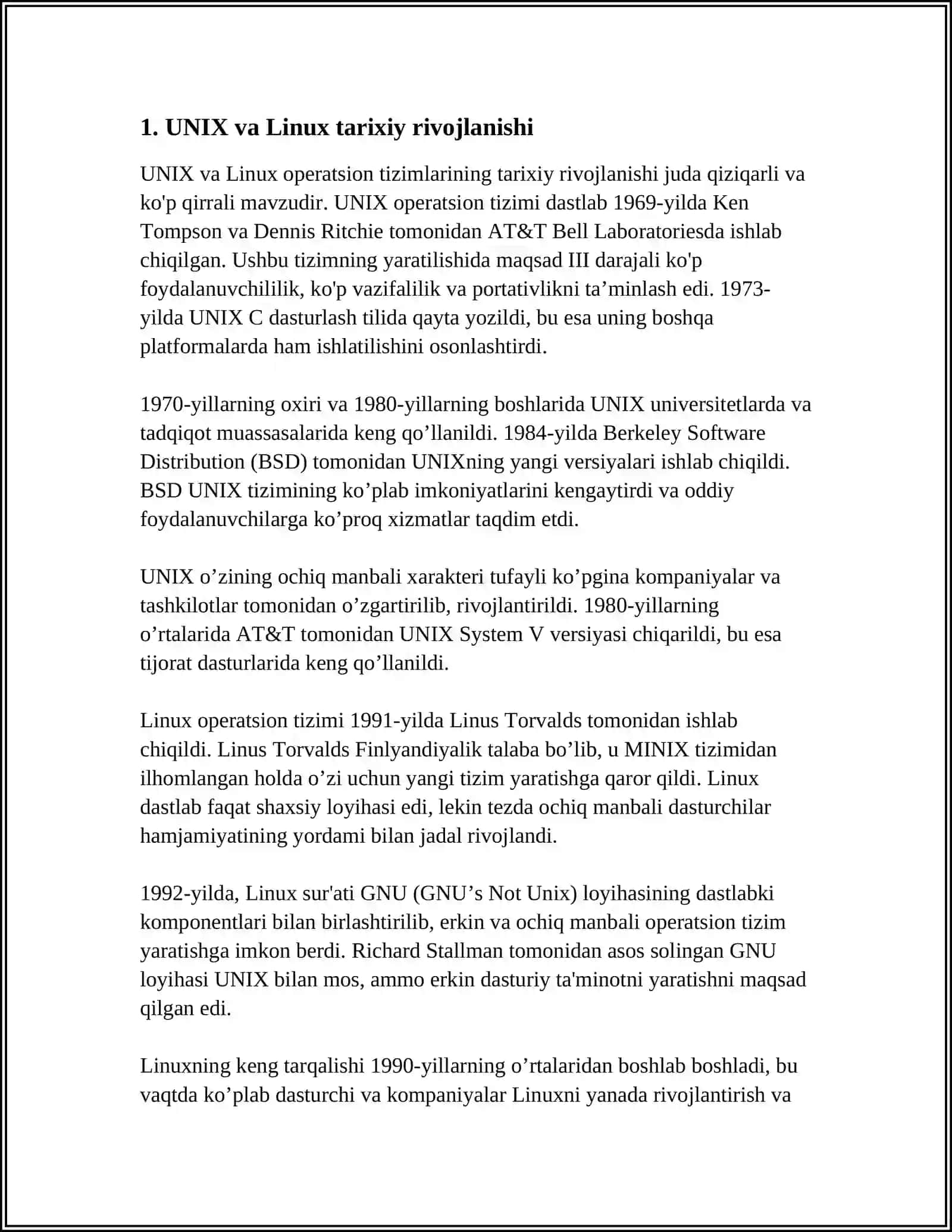 UNIX VA LINUX OPERATSION TIZIMLARINING UMUMIY TA'RIFI 4