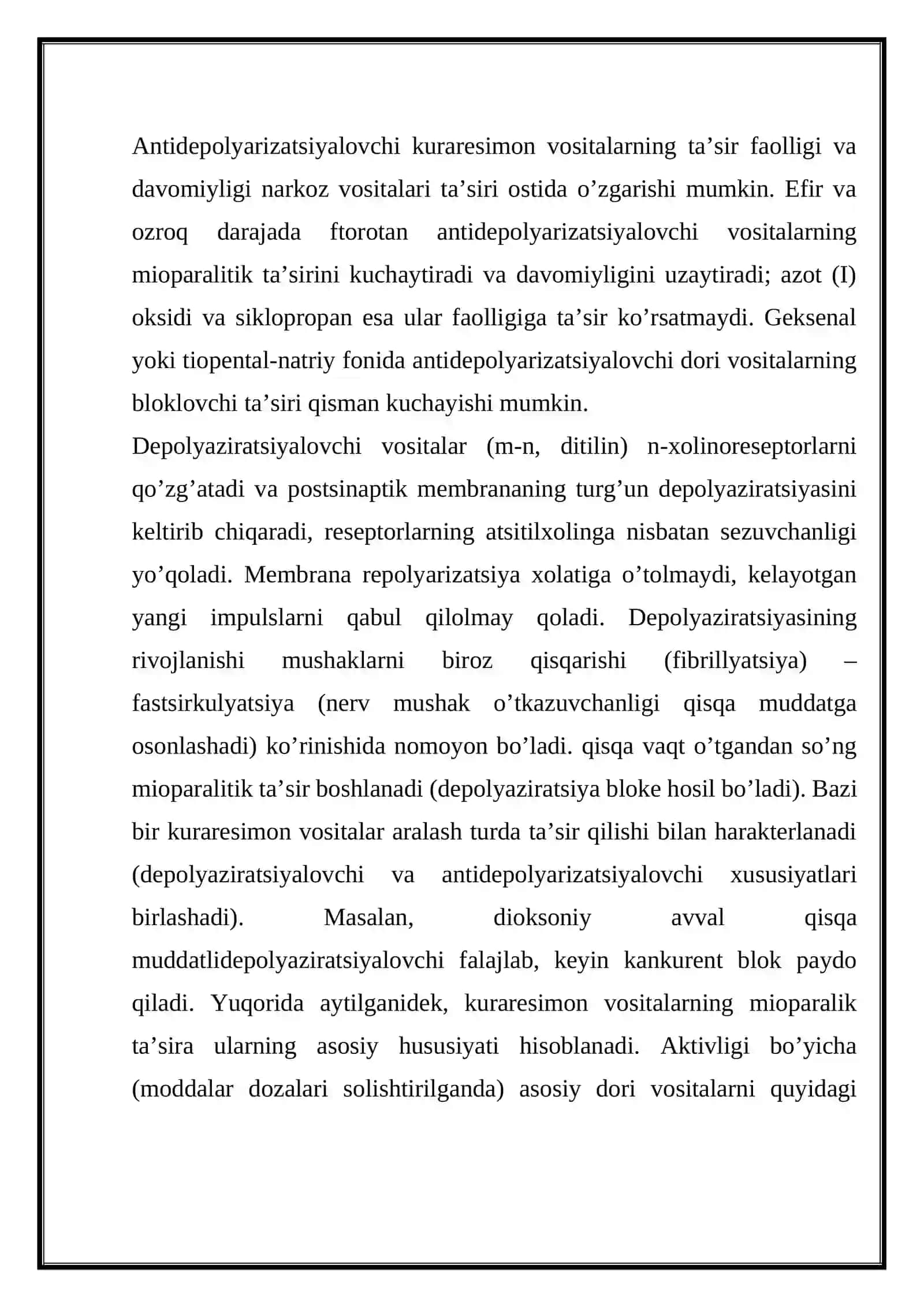 Kuraresimon vositalar yoki periferik ta'sir etuvchi miorelaksantlar 4