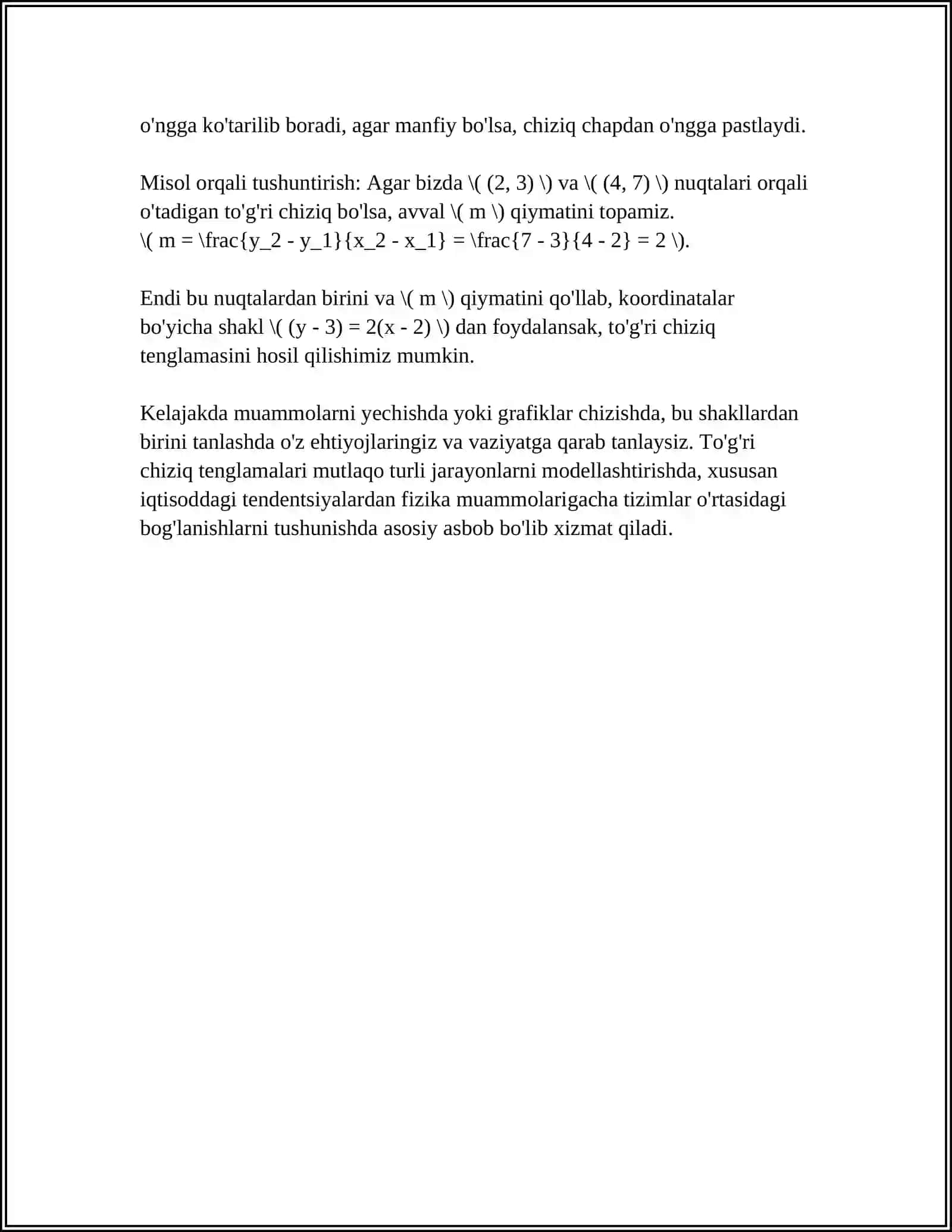 TEKISLIKDA ANALITIK GEOMETRIYA ELIMENTLARI 4