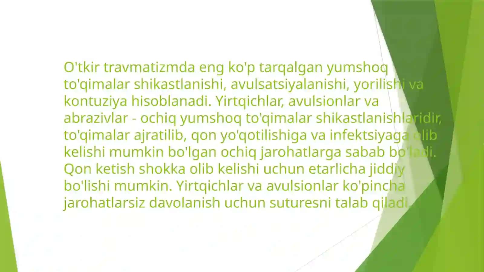 Yumshoq to'qimalarning yopiq shikastli chayqalish, latish, yirtilish, va uzulishi 4