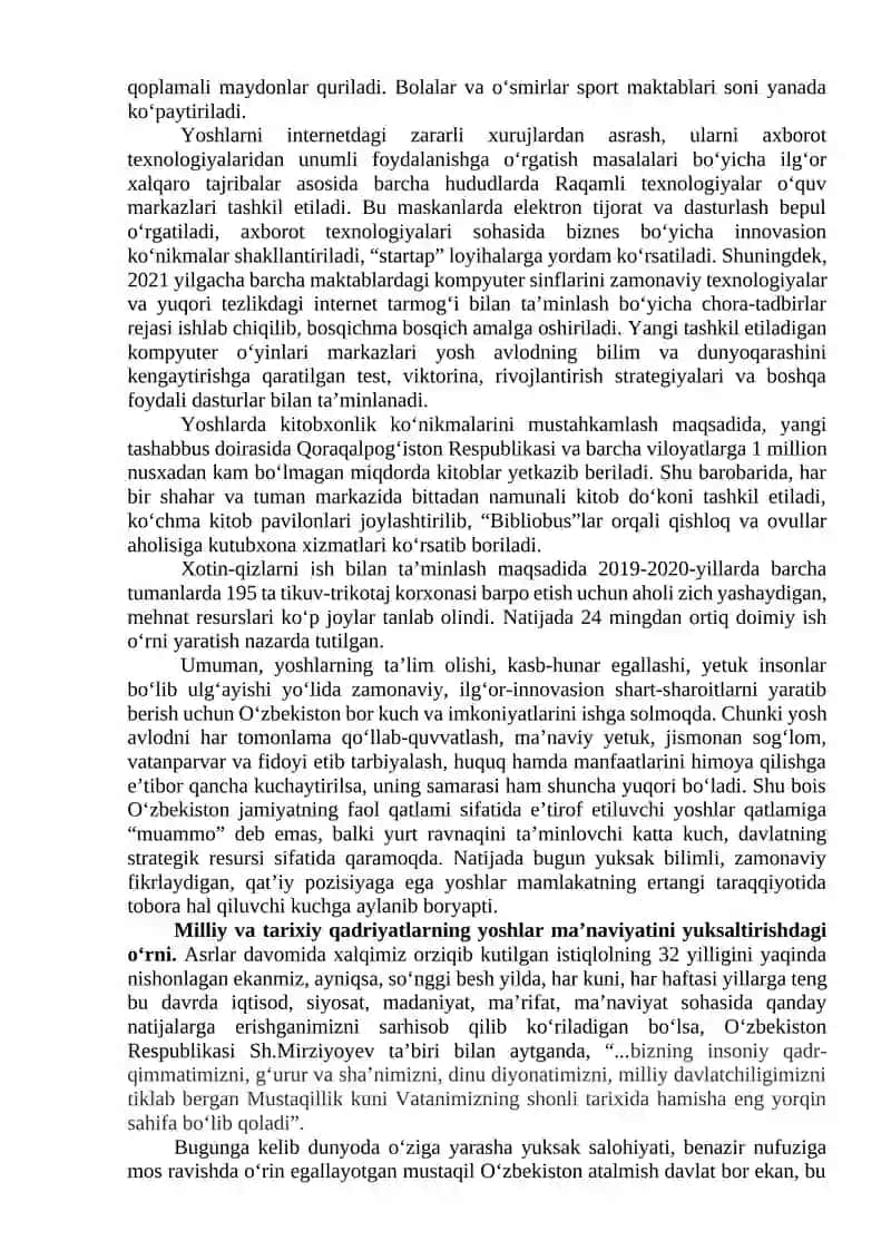 "Yangı O‘zbekiston yoshlari bugunimiz va istiqbolimiz poydevori" 4