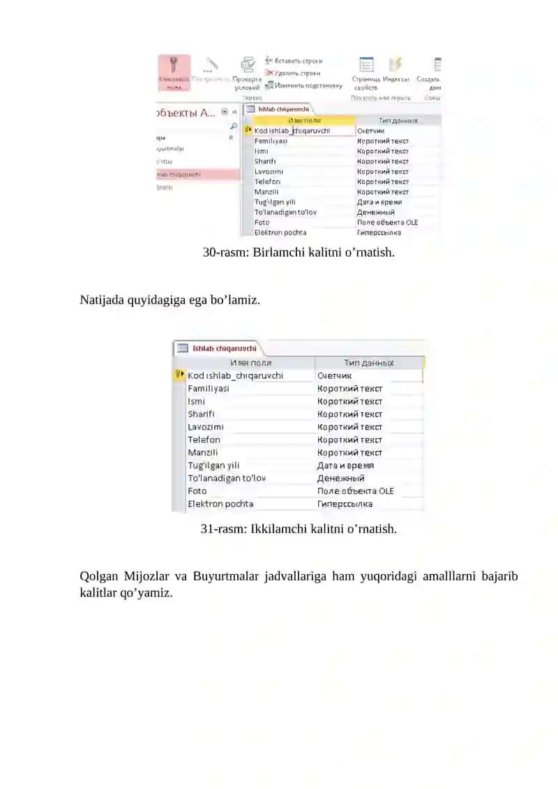 MS ACCESS DASTURIDA OBYEKTLARI BILAN ISHLASH VA JADVALLAR HOSIL QILISH 4