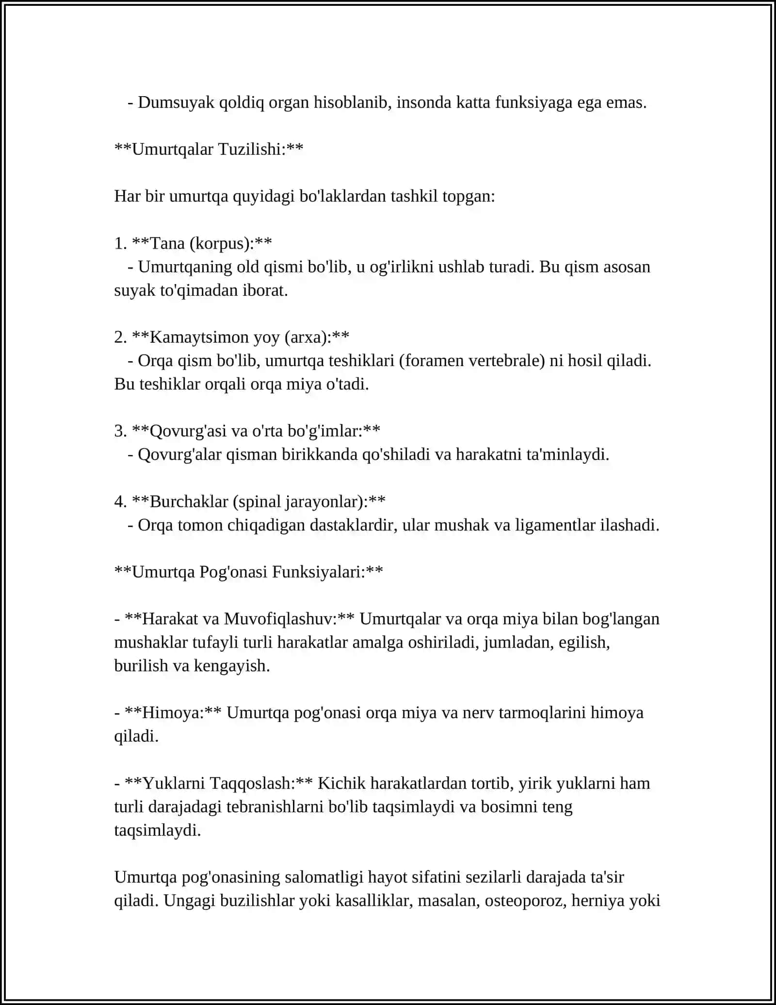 UMURTQA POG'ONASI SUYAKLARI VA ULARNING BIRIKISHI. LOTINCHA NOMLARI 4