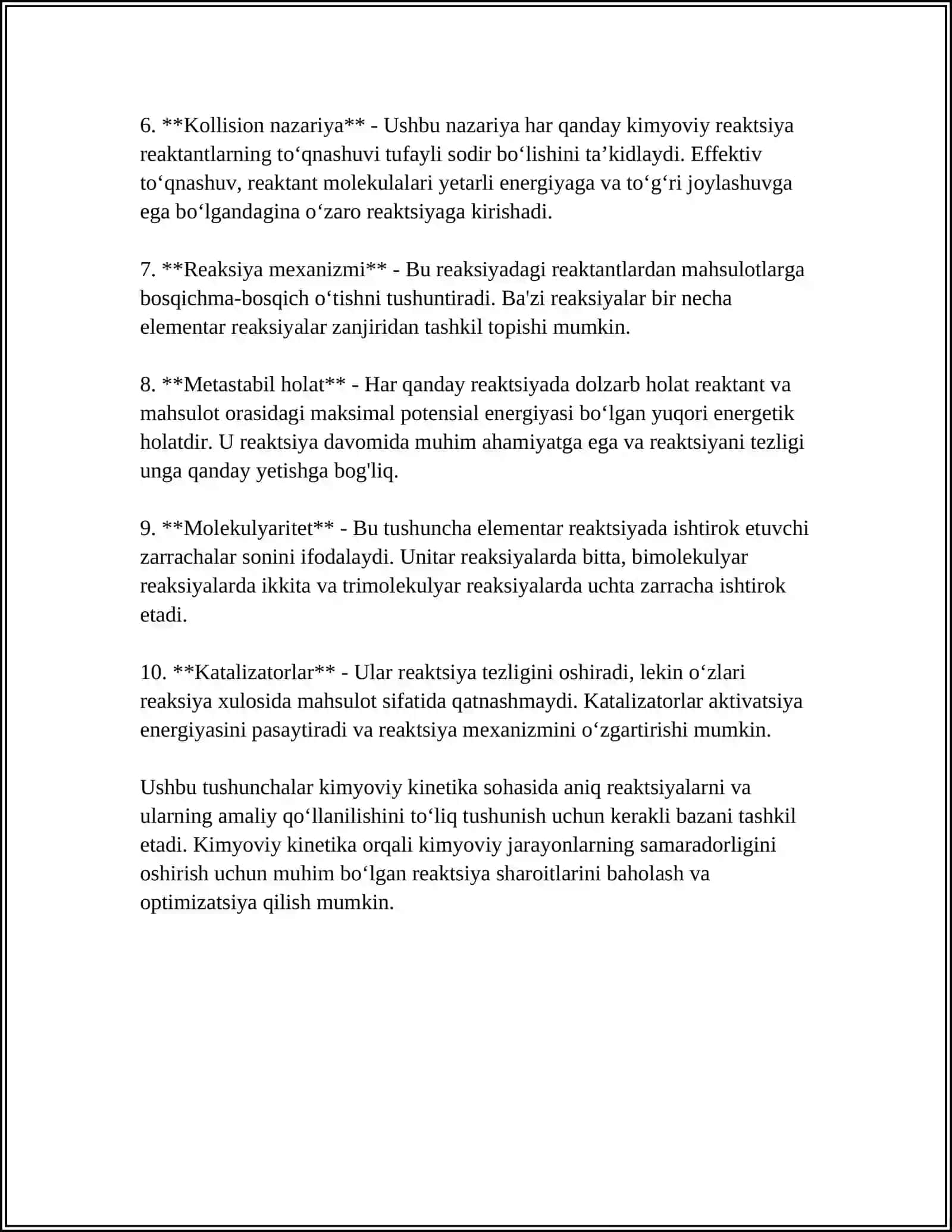 KIMYOVIY KINETIKA TUSHUNCHALARI. KIMYOVIY REAKSIYANING TEZLIGI VA UNI TEMPERATURAGA BOG‘LIQLIGI. VANT-GOFF VA ARRENIUS TENGLAMALARI 4