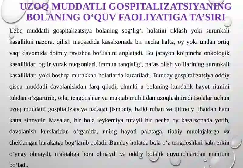 Uzoq muddatli gospitalizatsiya holatida o‘quv motivatsiyasini saqlab qolish 4