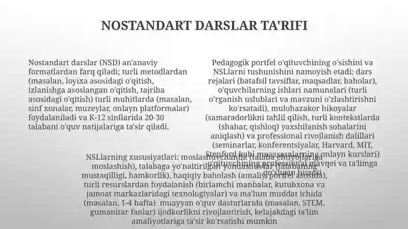 Nostandart darslar o'ziga xos xususiyatlari 4
