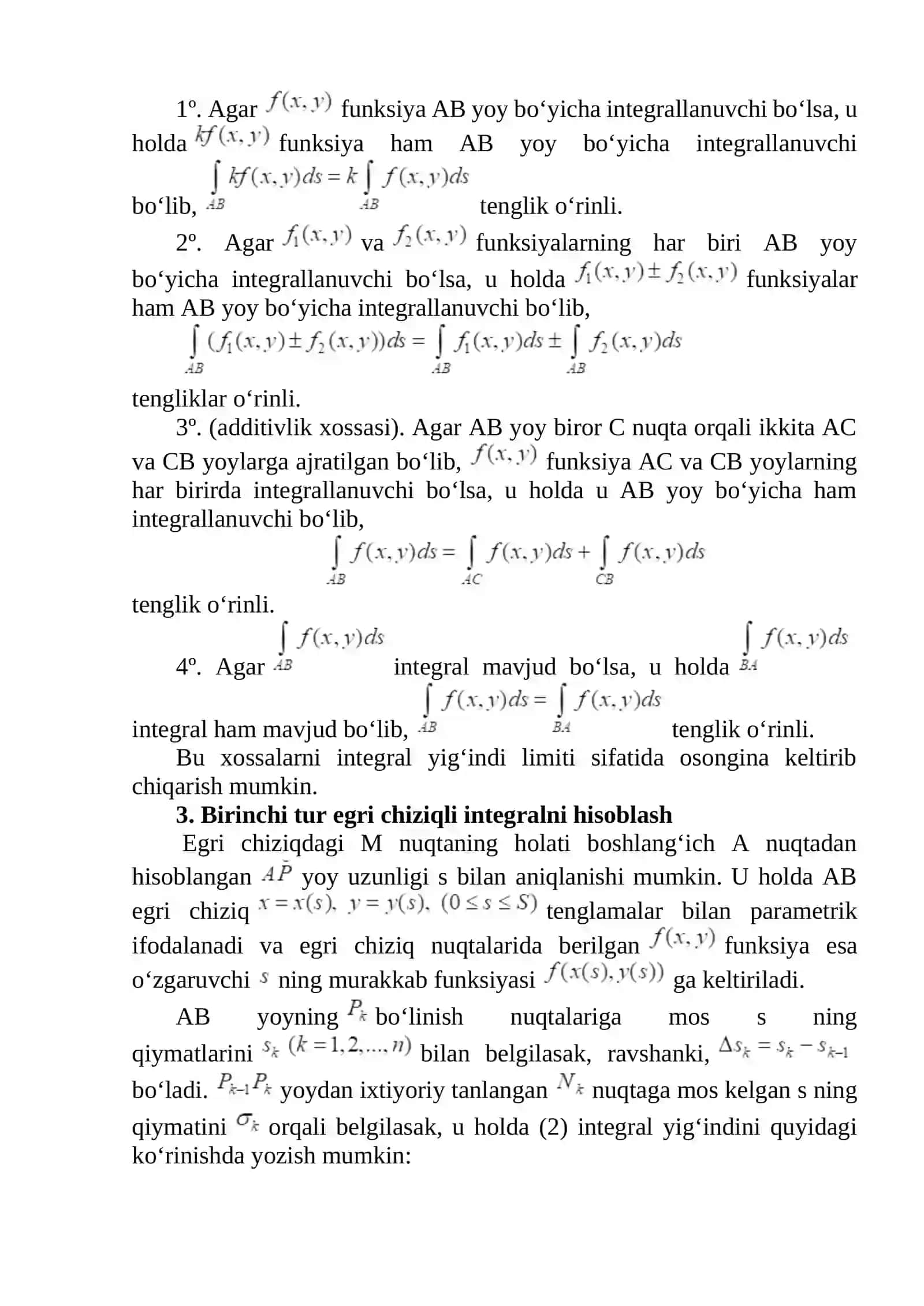 Egri chiziqli integralning hossalari 4