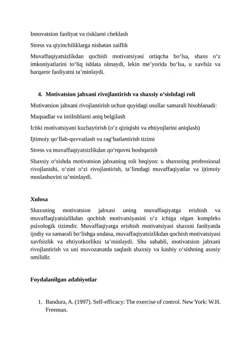 SHAXSNING MOTIVATSION JABXASI: MUVAFFAQIYATGA ERISHISH VA MUVAFFAQIYATSIZLIKDAN QOCHISH MOTIVATSIYASI 4