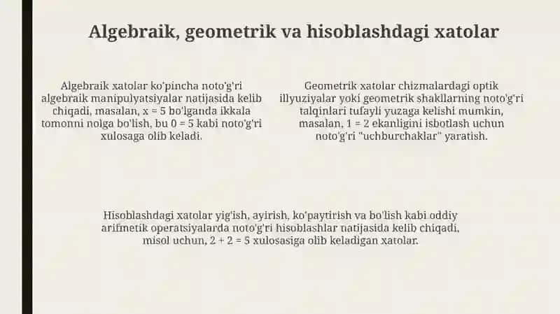 Matematik sofizmlar. Matematik paradokslar 4