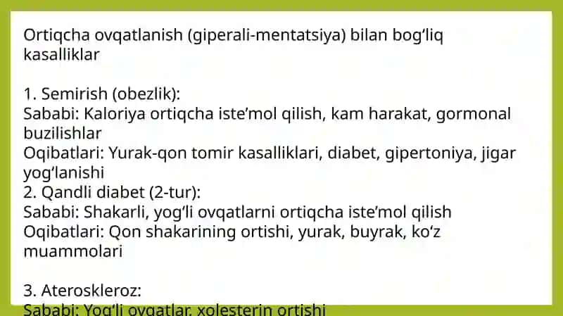 Ovqatlanish va tashqi muhit taʼsirlari bilan bogʻliq boʻlgan kasalliklar 4