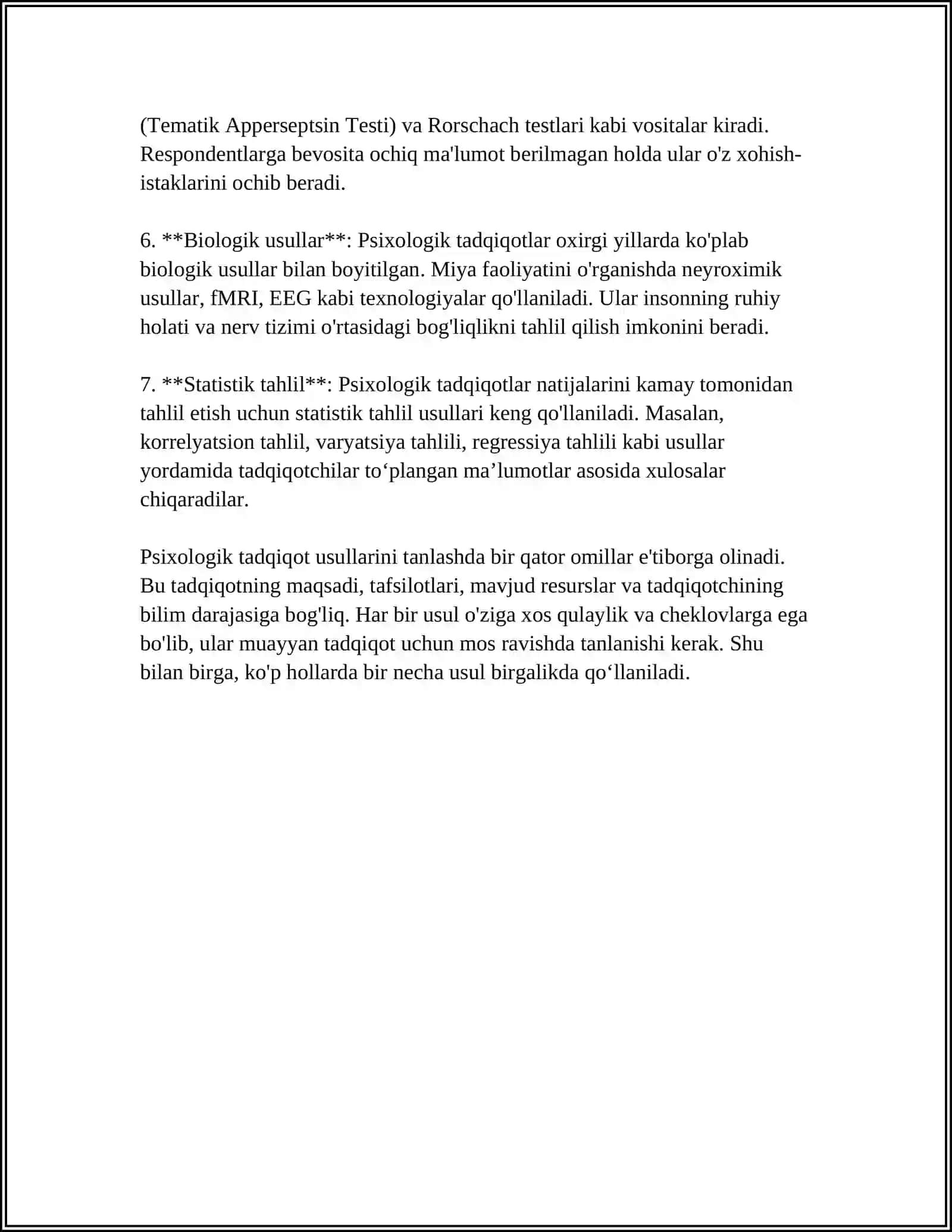 PSIXOLOGIK TADQIQOT;METADOLOGIYA, EKSPERIMENTAL VA EKSPERIYENTAL PARADIGMALAR 4