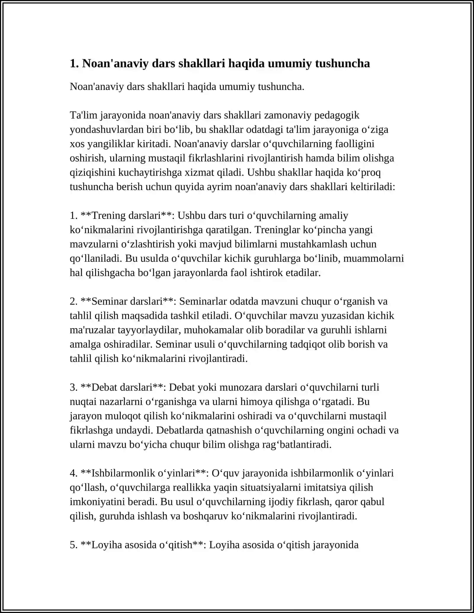 BIOLOGIYA O'QITISHDA "NOANANAVIY DARS" SHAKLIDAN FOYDALANISH METODIKASI 4
