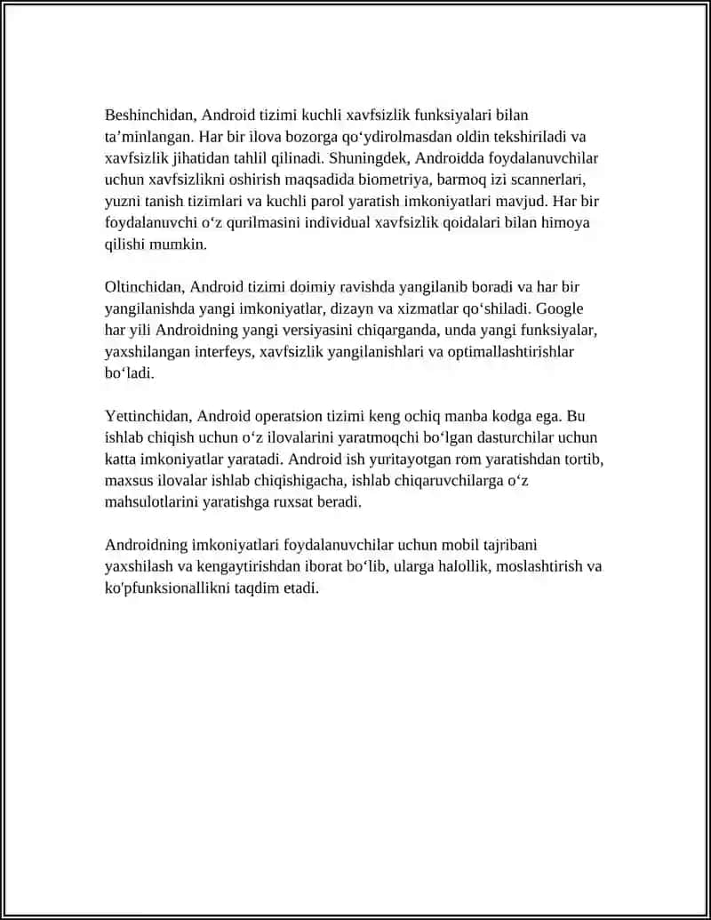 ANDROID OPERATSION TIZIMI IMKONIYATLARI 4