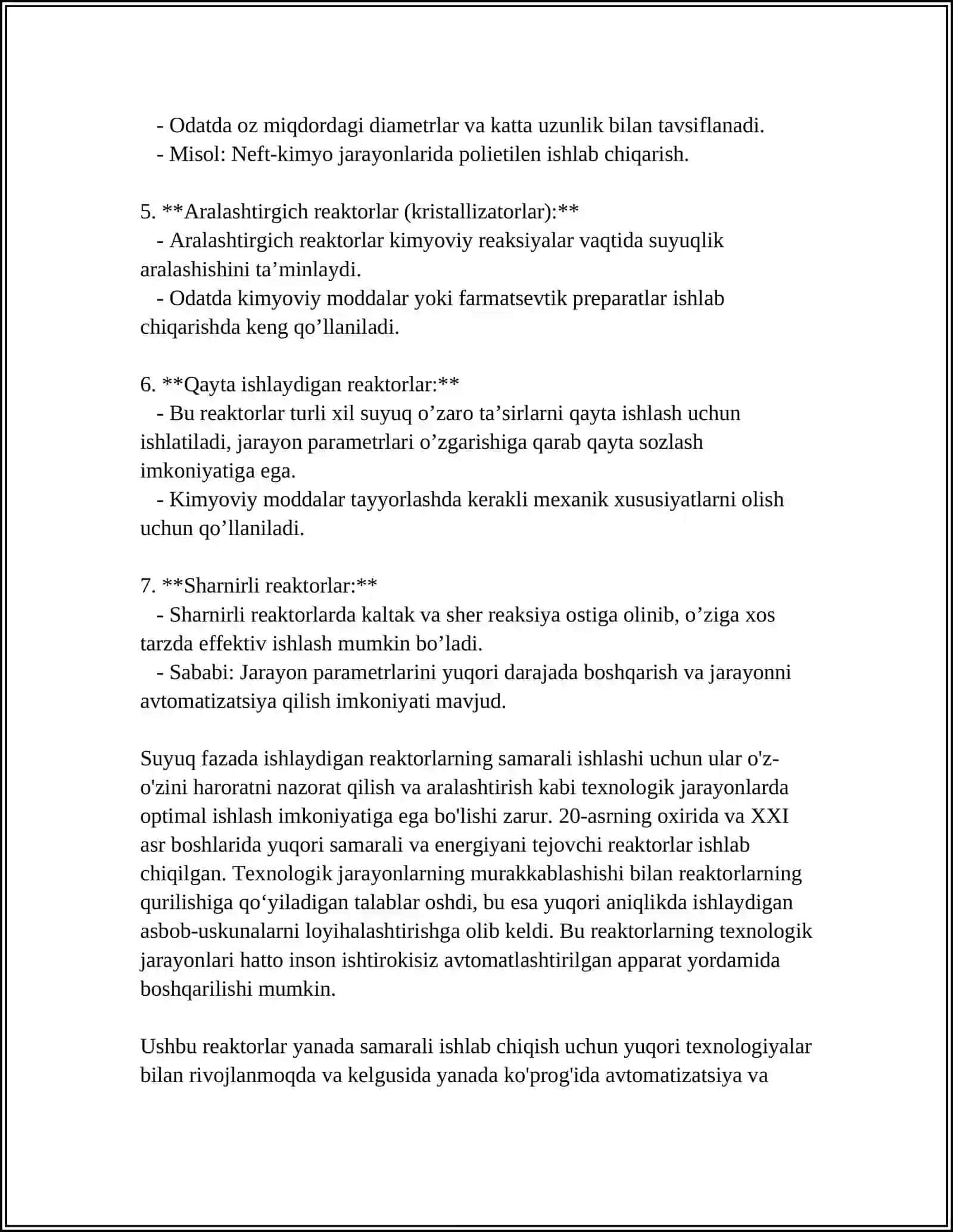 SUYUQ FAZA VA GAZ FAZA UCHUN REAKTORLAR 4