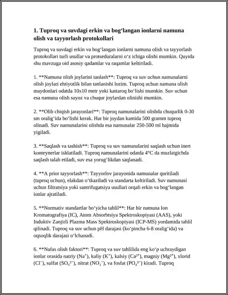 TUPROQ VA SUVNING IFLOSLANISHIDA ION BOGʻLANISHNI BIRIKMALARNI ANIQLAB ULARDAN TOZALASH USULLARINI ISHLAB CHIQISH 4