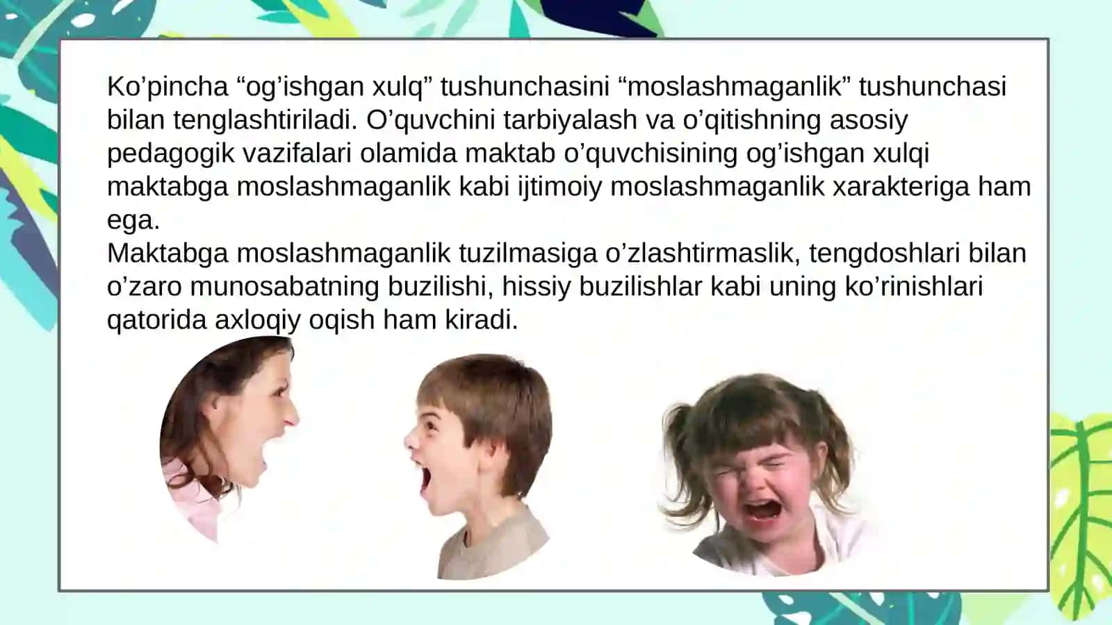 Yoshlarning asab tizimining barqarorligi ularda xulqi og’ishishning keltrib chiqaruvchi omil sifatida 4