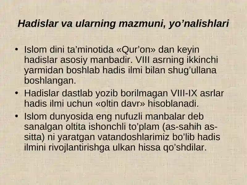 Markaziy Osiyoga hadis ilminig rivojlanishi, buyuk muhaddislar. 4