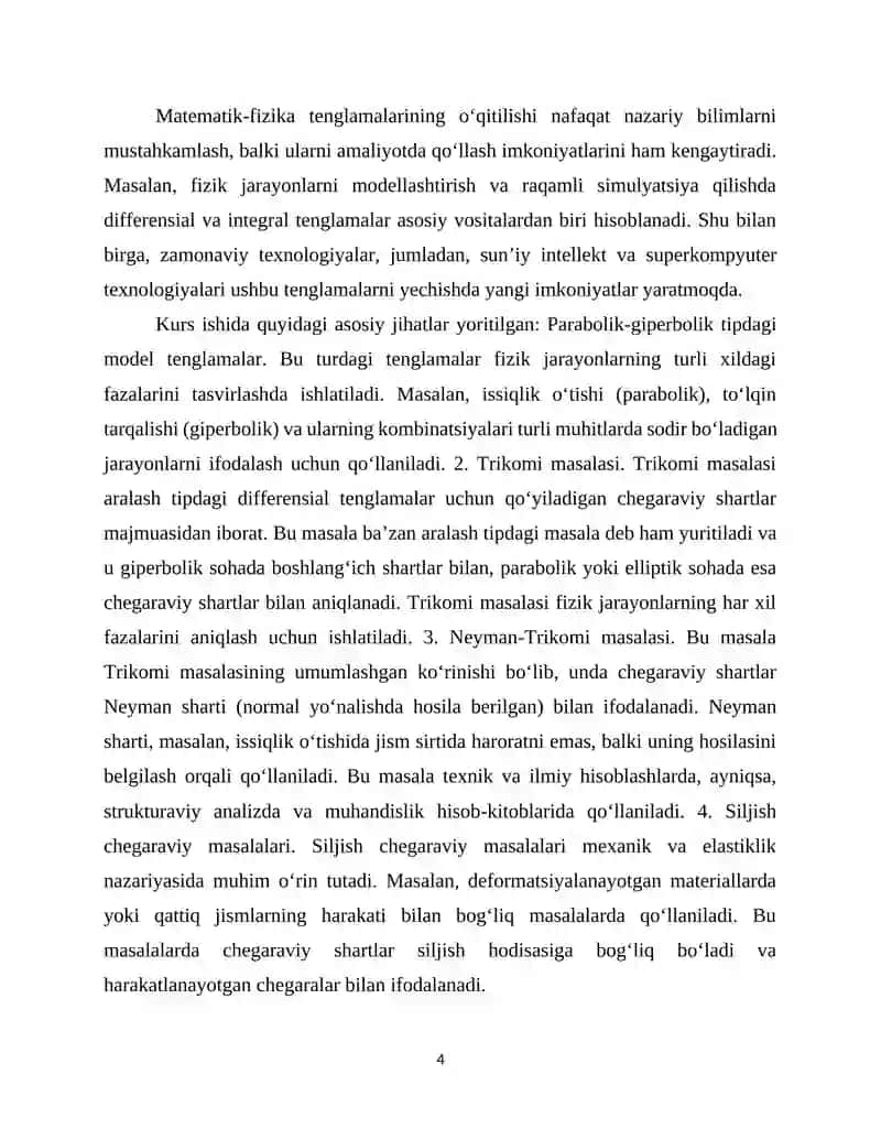Parabolik-giperbolik tipdagi model tenglamalr uchun Trikomi, Neyman-Trikomi va siljish chegaraviy masalalar. 4