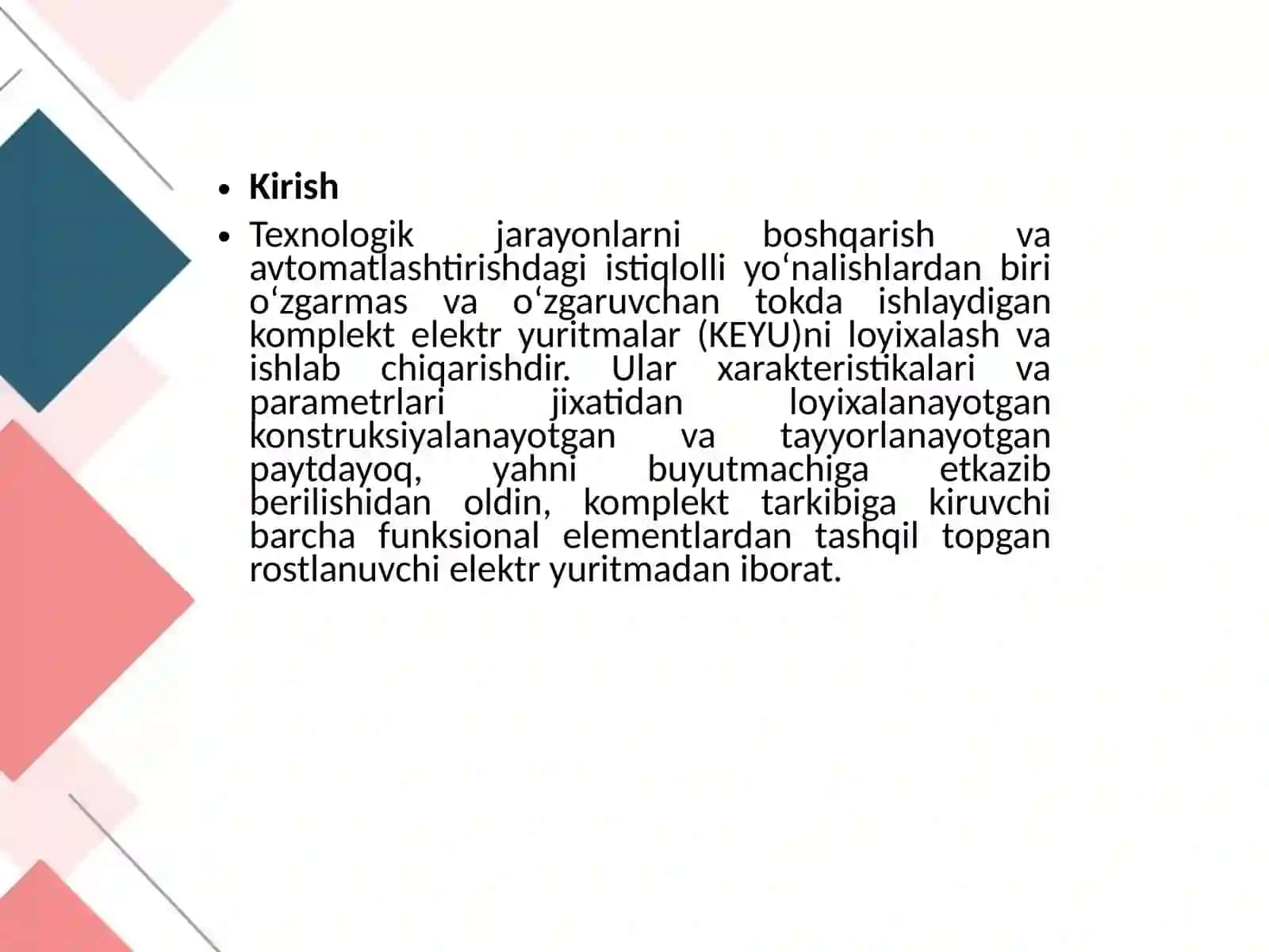 Mavzu: Elektrotexnika fakulteti - Komplekt elektryuritma tizimlari 4