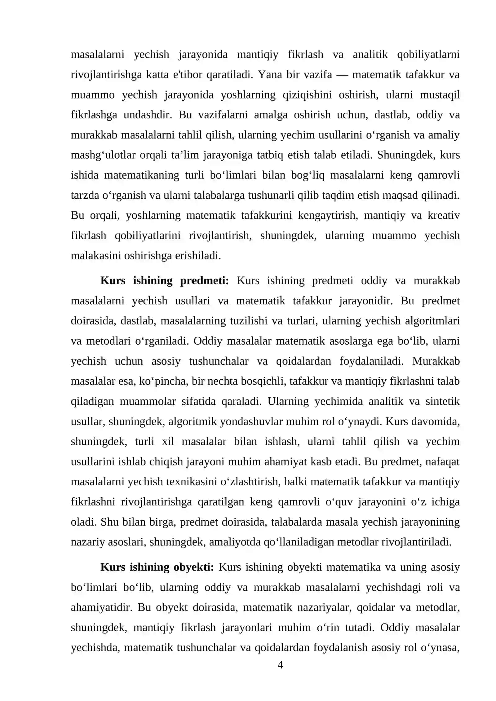 Oddiy va murakkab masalalar KURS ISHI 4