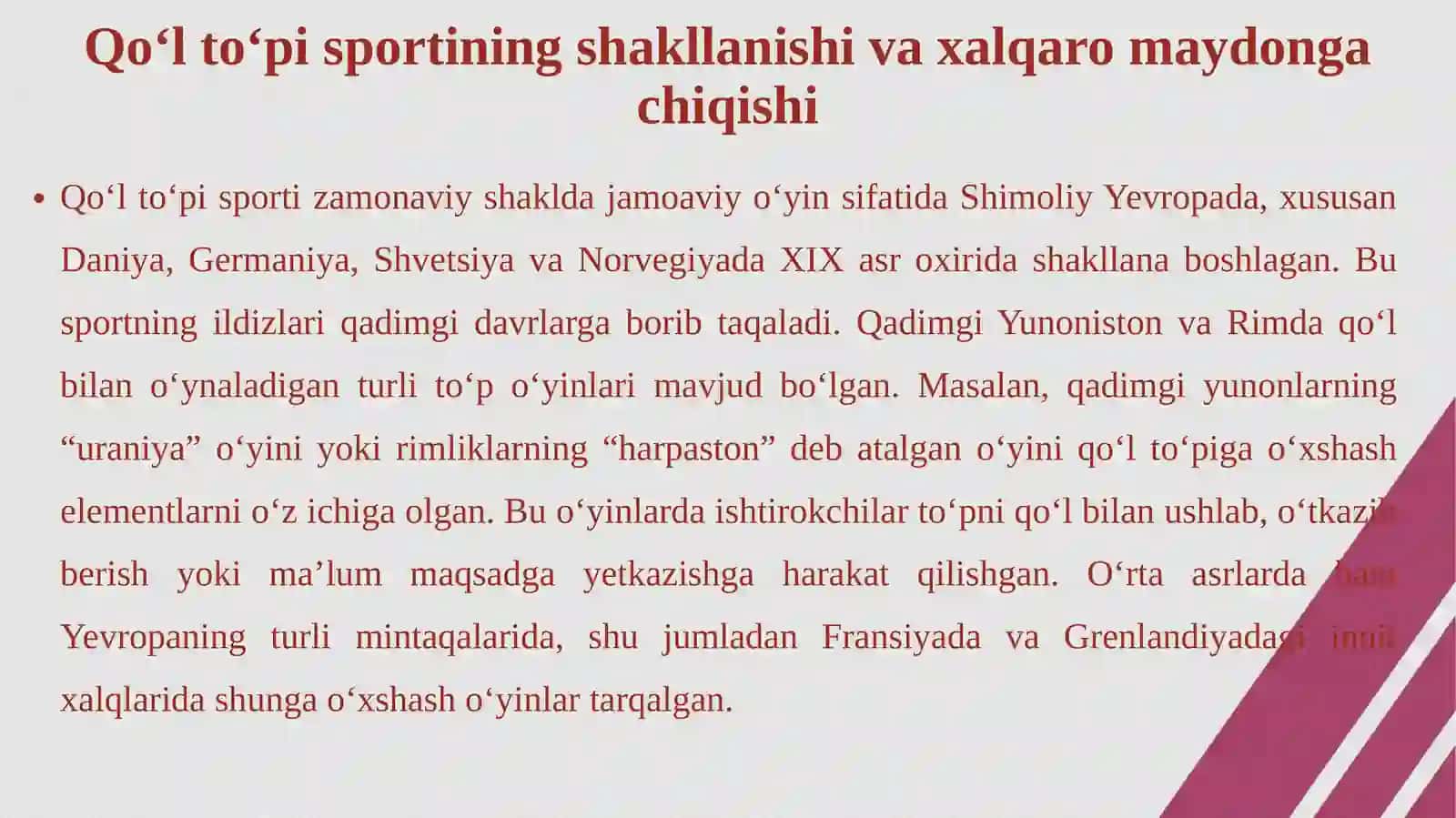 Qo‘l to‘pi bo‘yicha jahon miqyosidagi musobaqalar o‘tkazilishi 4